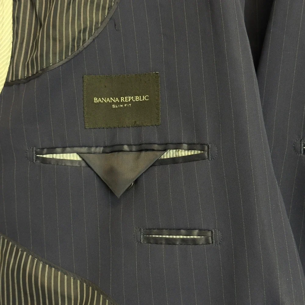 Banana Republic Mens‎ 42S Navy Blue Pinstripe Marzotto Super 130s Wool Blazer